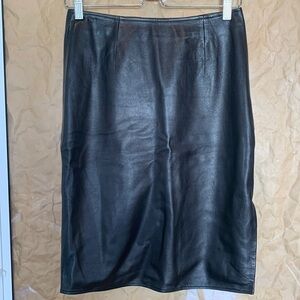 Vakko New York Vintage Black Buttery Leather Fully Lined Side Slit Skirt Size 8